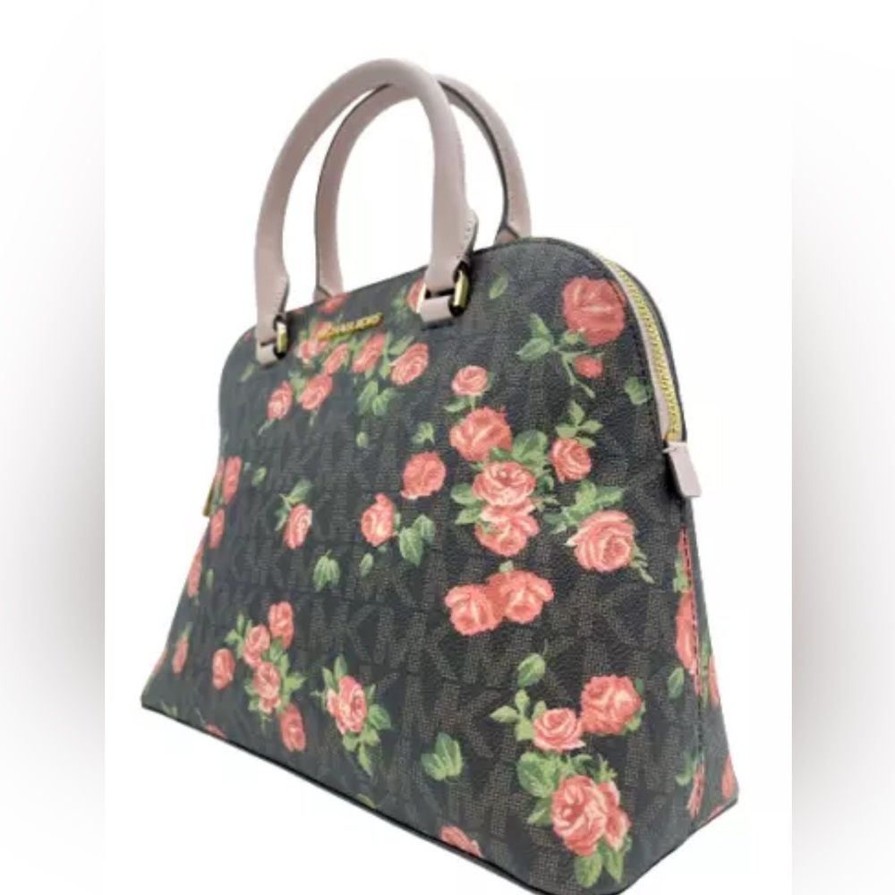 Michael Michael Kors  Rare Cindy Brown Multi Lg Dome With Roses  Print NWOT - Picture 5 of 12